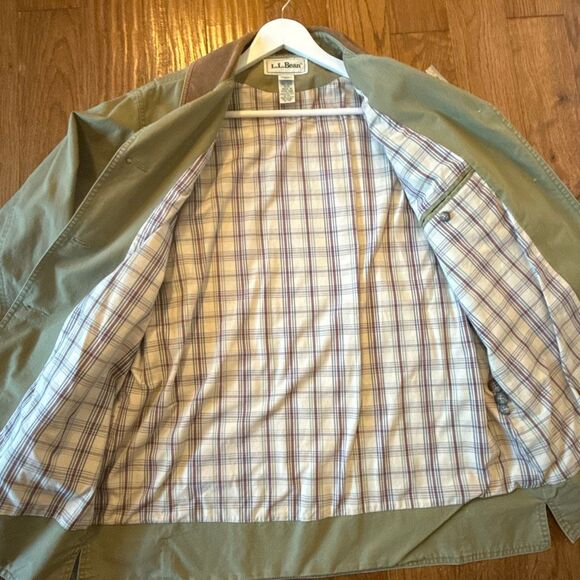 L.L. Bean Vintage Chore Barn Jacket leather collar size large Olive green RARE - Picture 11 of 11